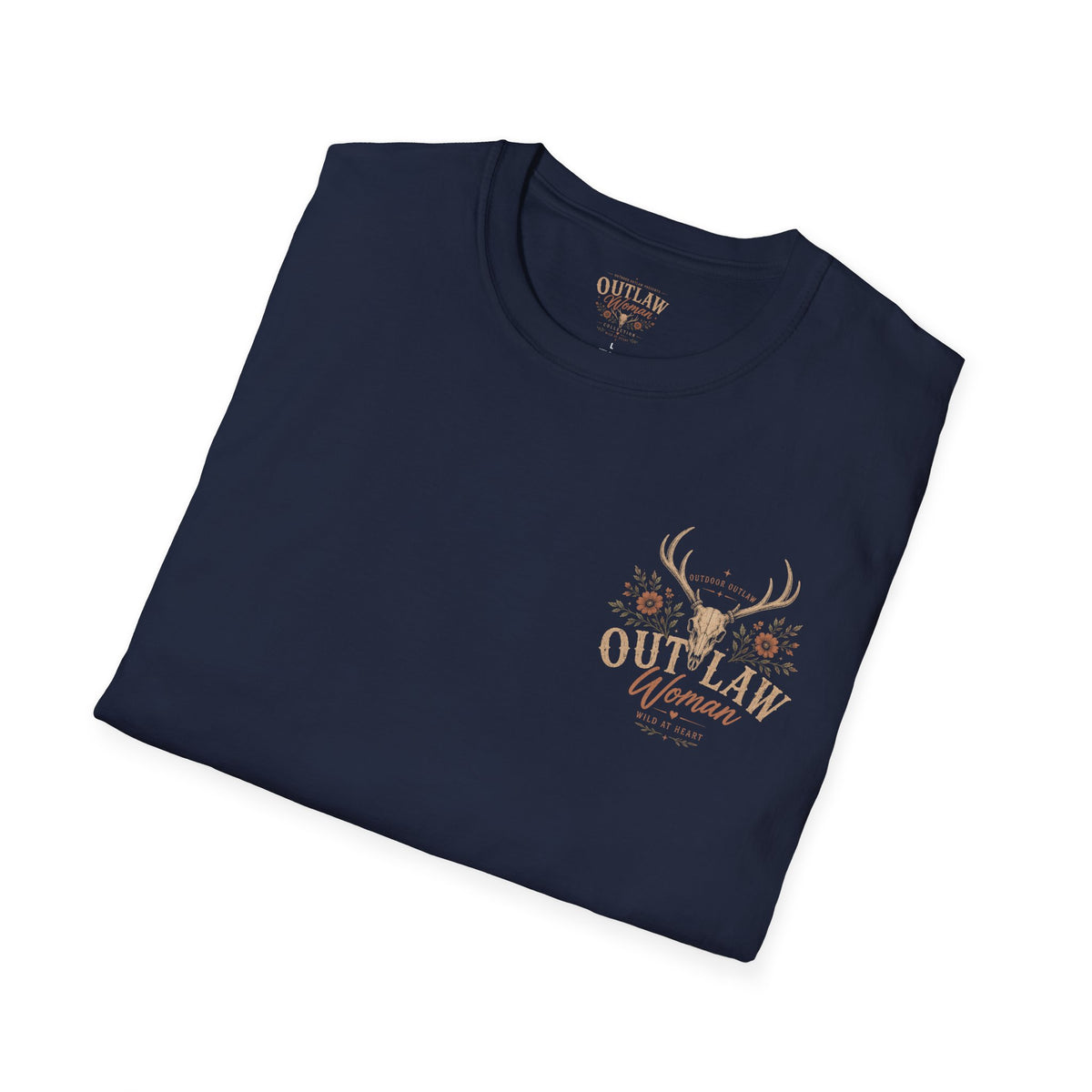 Outlaw Woman T-Shirt — Western Skull & Antlers Graphic Tee