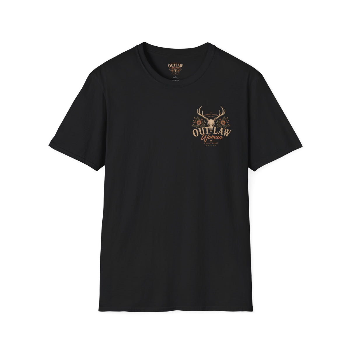 Outlaw Woman T-Shirt — Western Skull & Antlers Graphic Tee