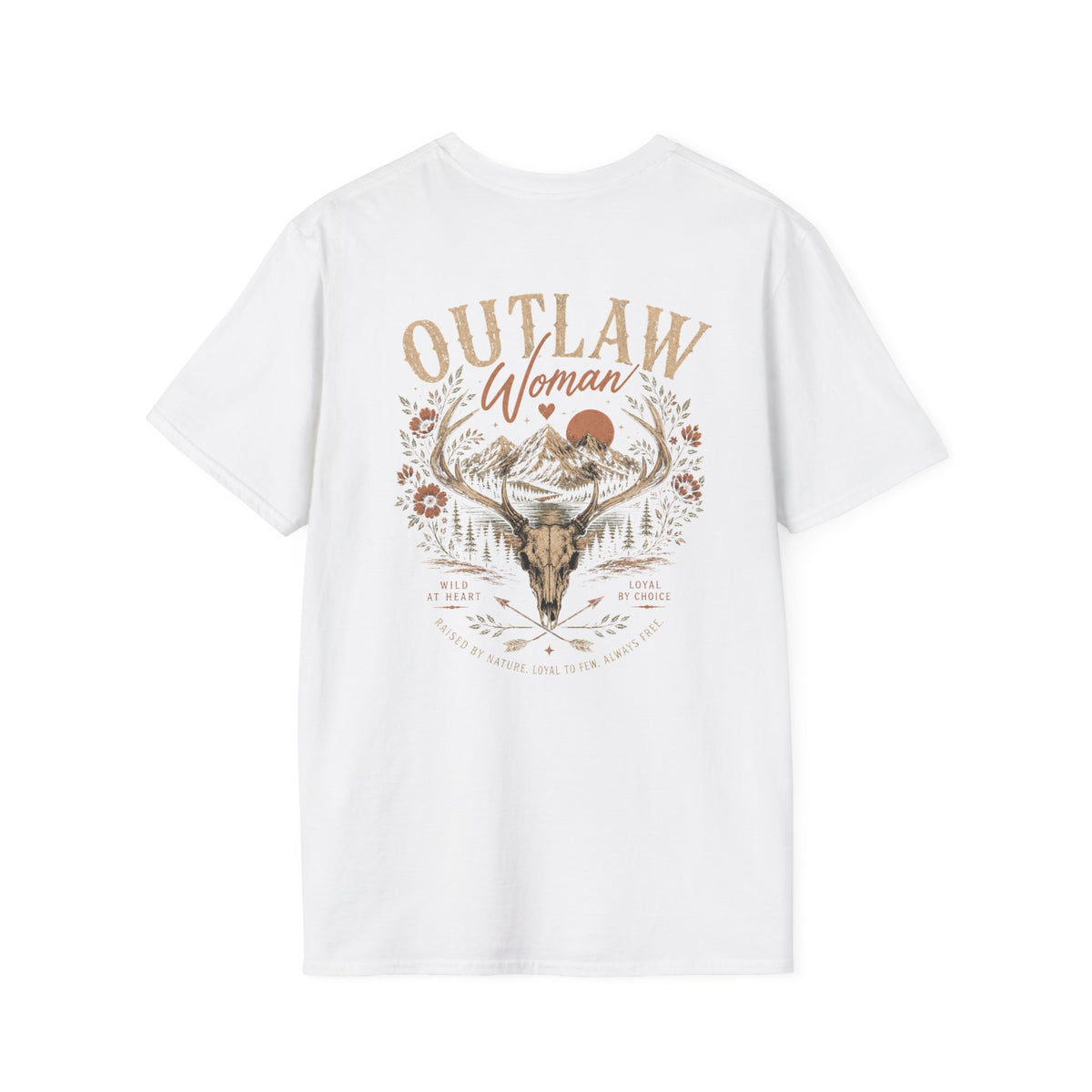 Outlaw Woman T-Shirt — Western Skull & Antlers Graphic Tee
