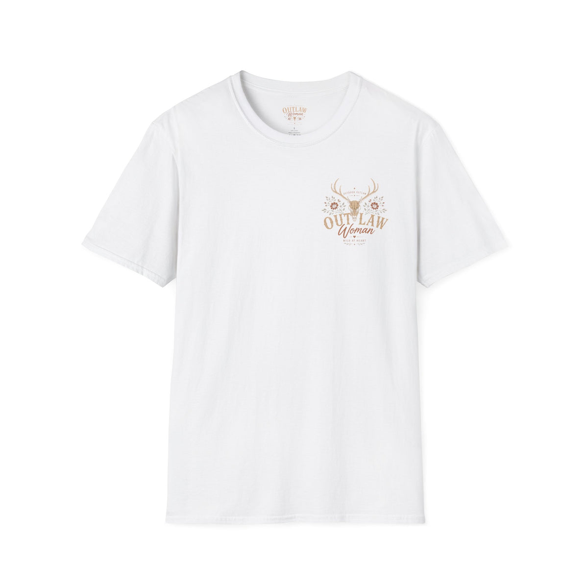 Outlaw Woman T-Shirt — Western Skull & Antlers Graphic Tee