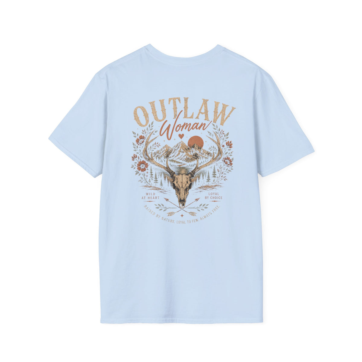 Outlaw Woman T-Shirt — Western Skull & Antlers Graphic Tee
