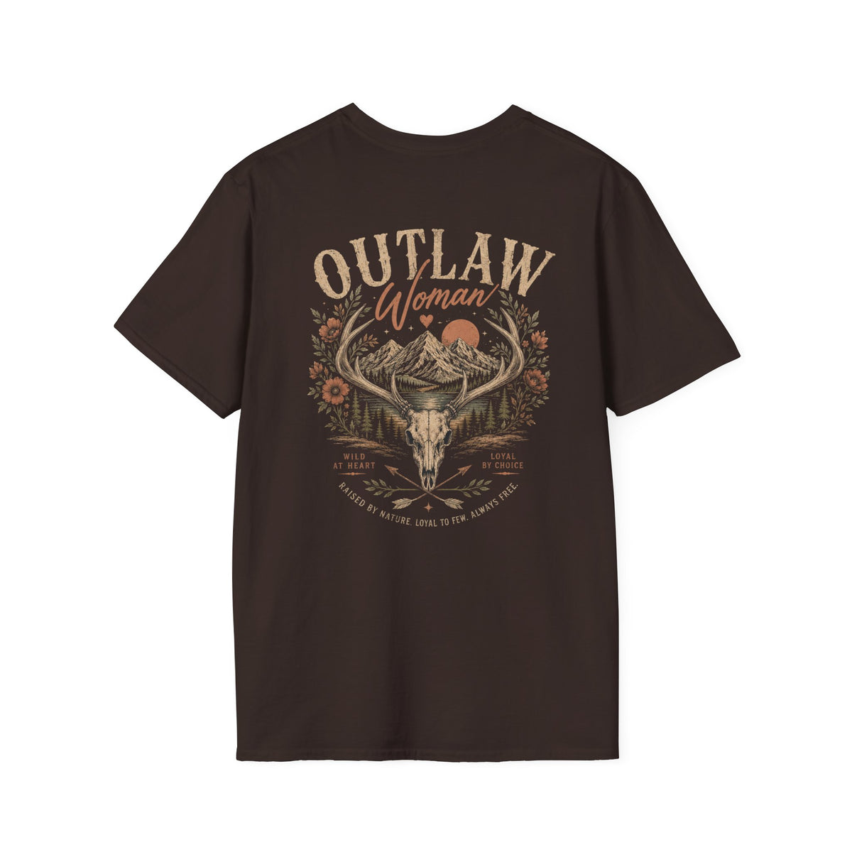 Outlaw Woman T-Shirt — Western Skull & Antlers Graphic Tee