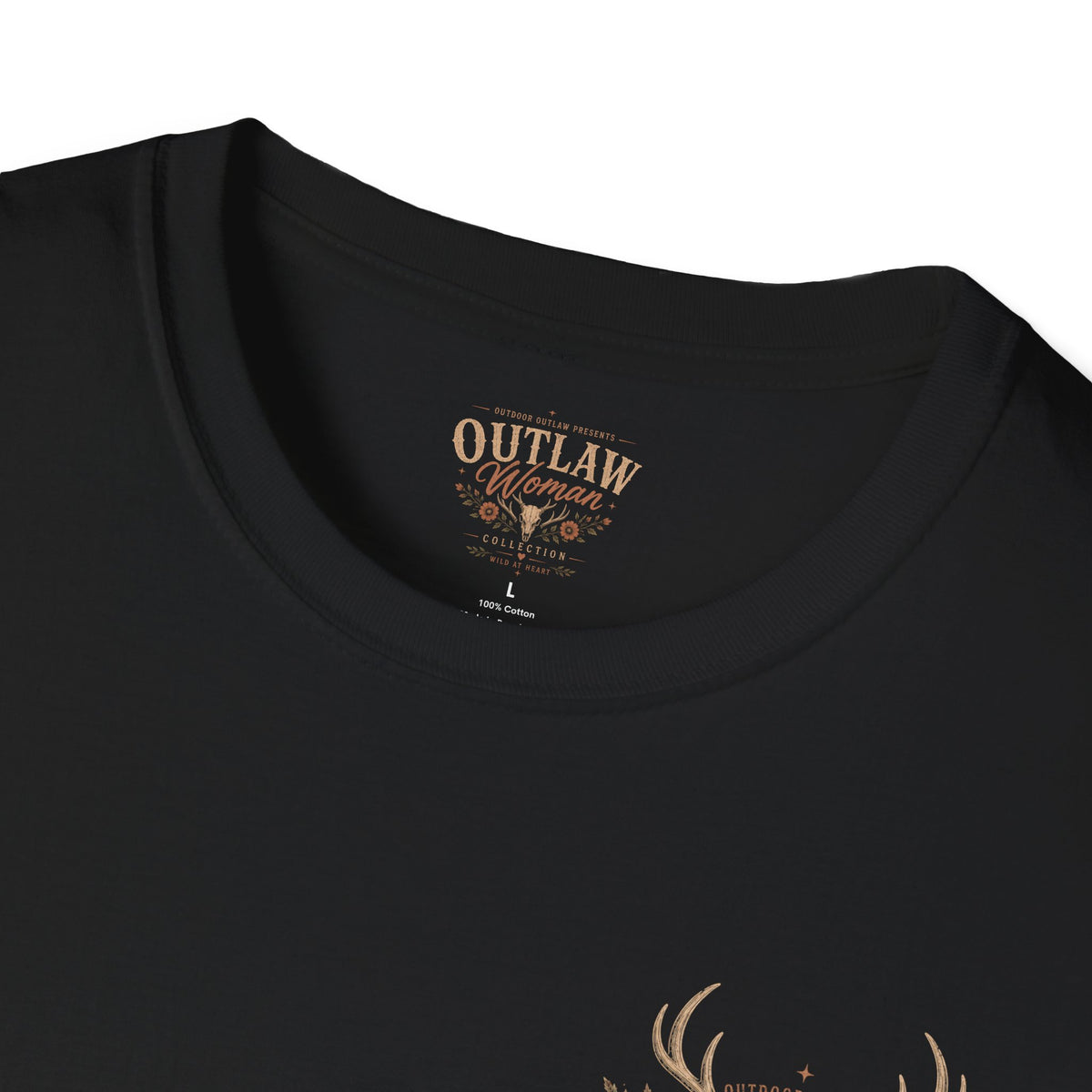 Outlaw Woman T-Shirt — Western Skull & Antlers Graphic Tee