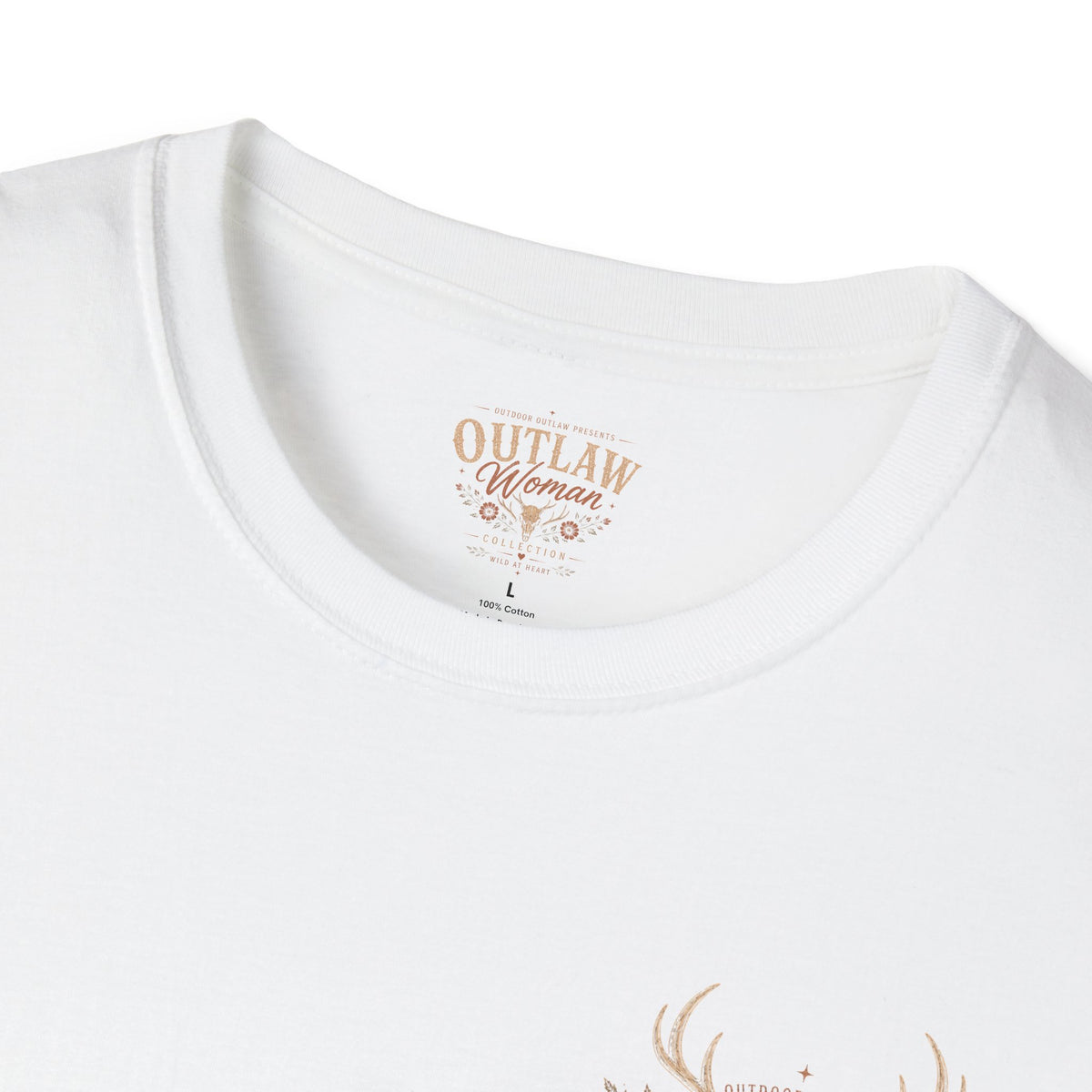 Outlaw Woman T-Shirt — Western Skull & Antlers Graphic Tee