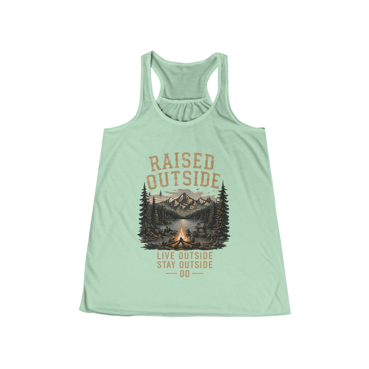 Raised Outside Racerback Tank — Women's Outdoor Camping Graphic Tank Top