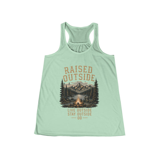 Raised Outside Racerback Tank — Women's Outdoor Camping Graphic Tank Top