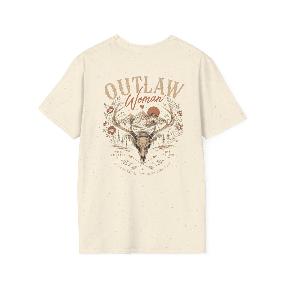 Outlaw Woman T-Shirt — Western Skull & Antlers Graphic Tee