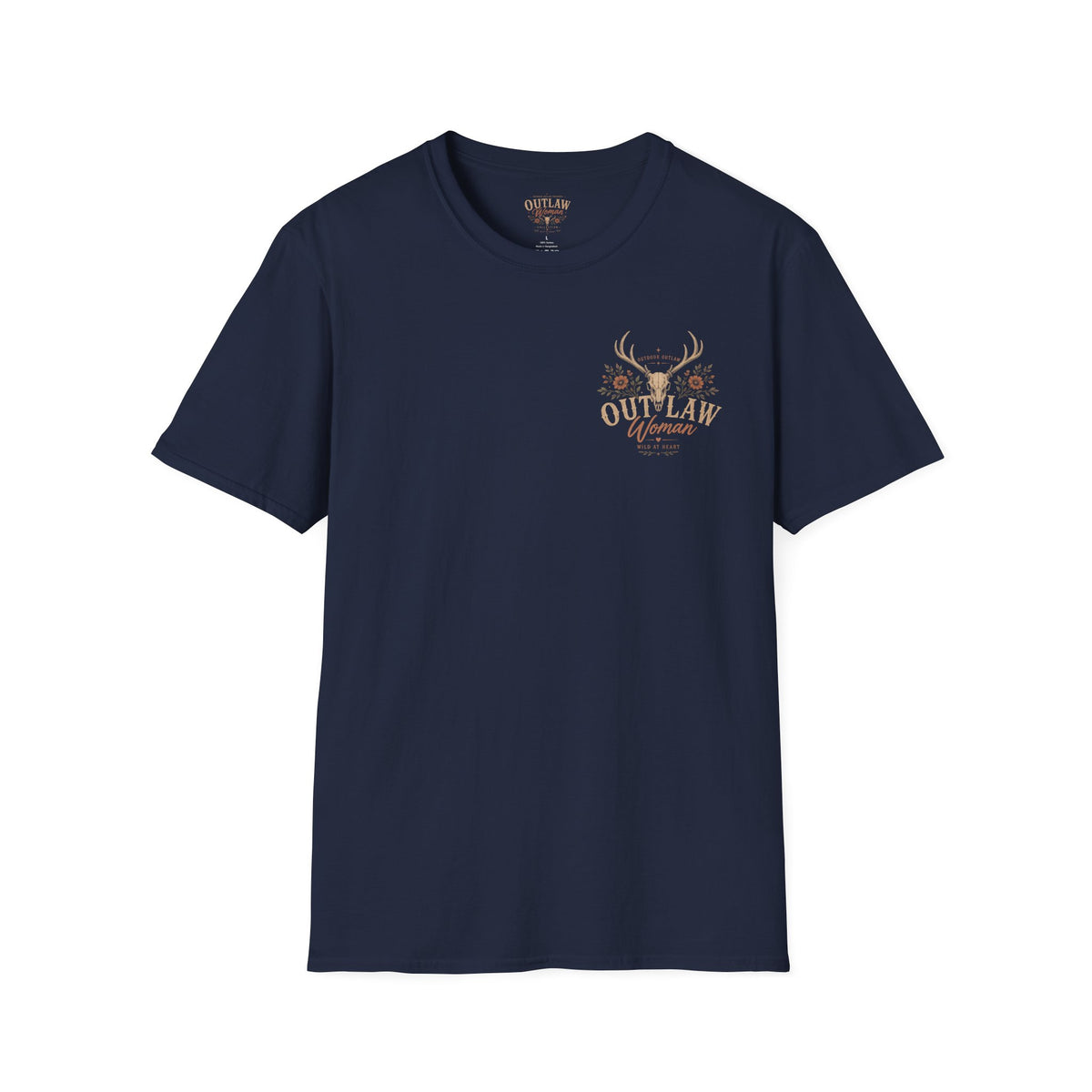 Outlaw Woman T-Shirt — Western Skull & Antlers Graphic Tee