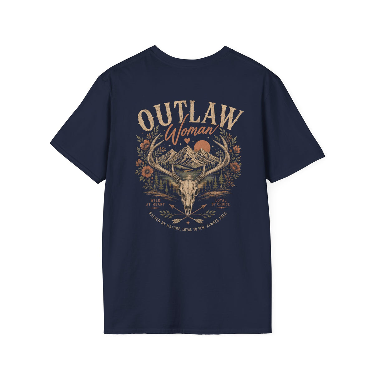 Outlaw Woman T-Shirt — Western Skull & Antlers Graphic Tee