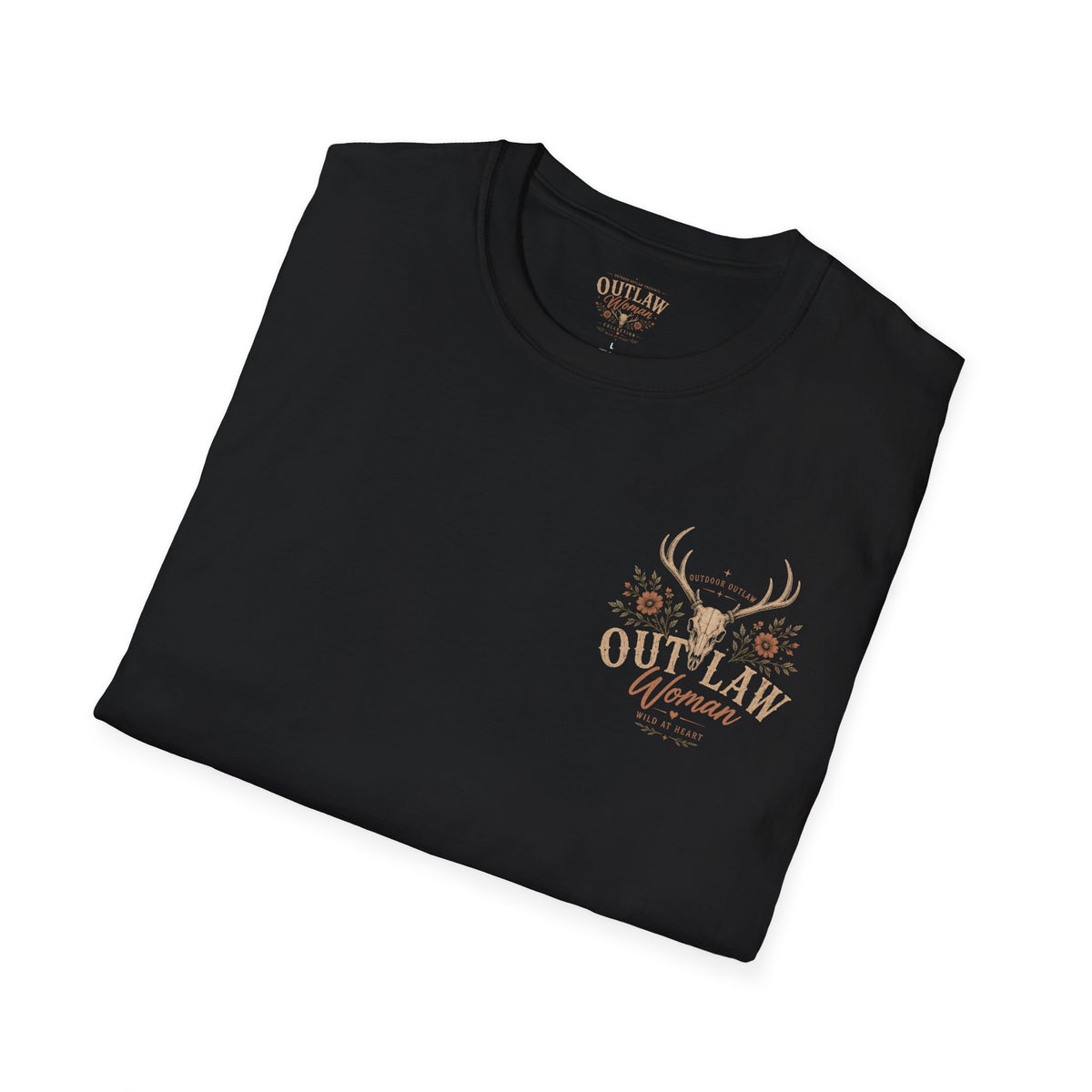Outlaw Woman T-Shirt — Western Skull & Antlers Graphic Tee