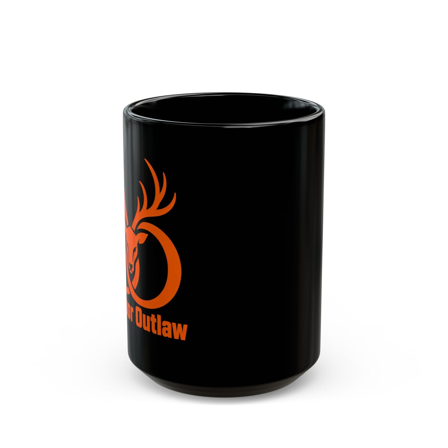 Outlaw Deer Antler Mug — Black Coffee Cup with Orange Buck Logo (11oz, 15oz)