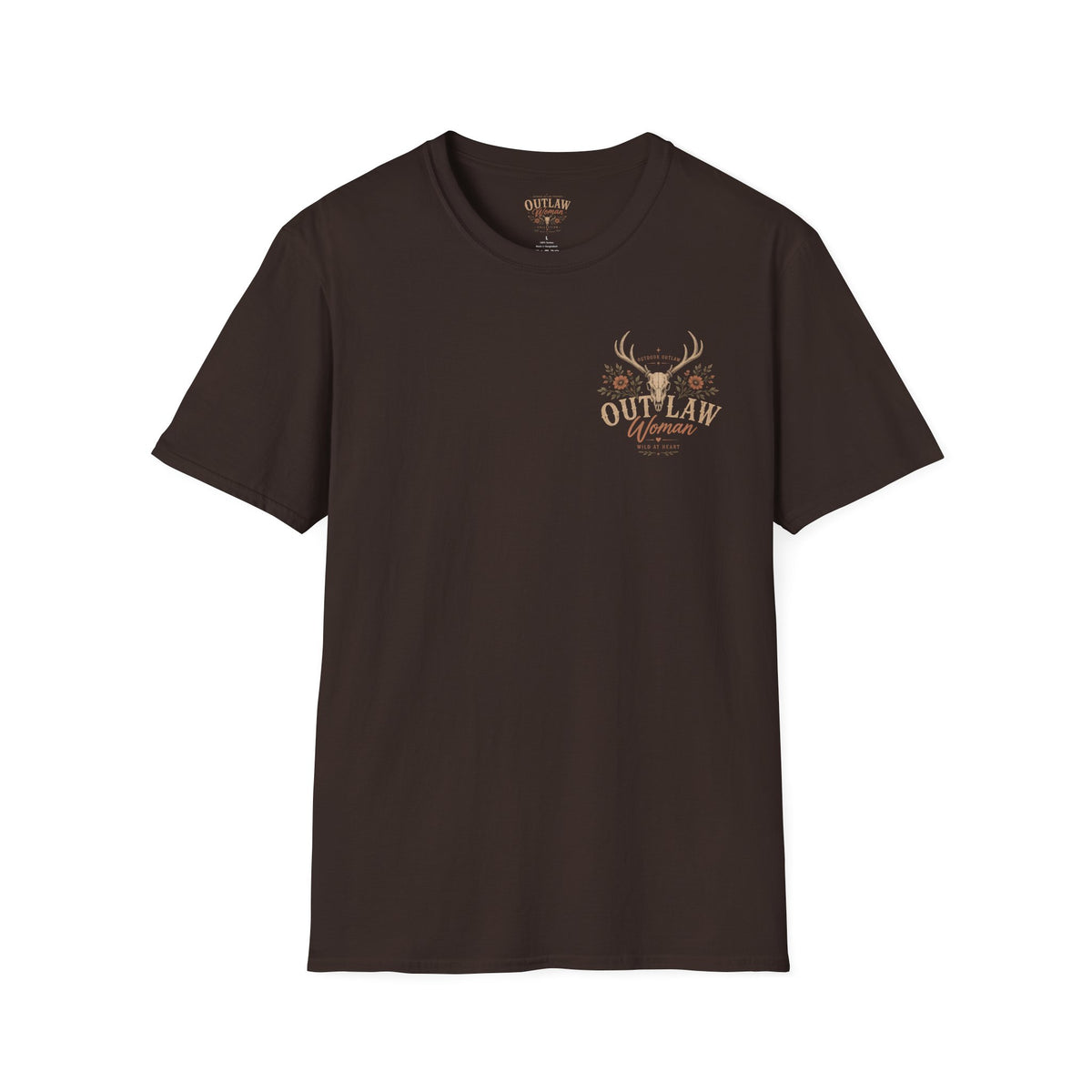 Outlaw Woman T-Shirt — Western Skull & Antlers Graphic Tee