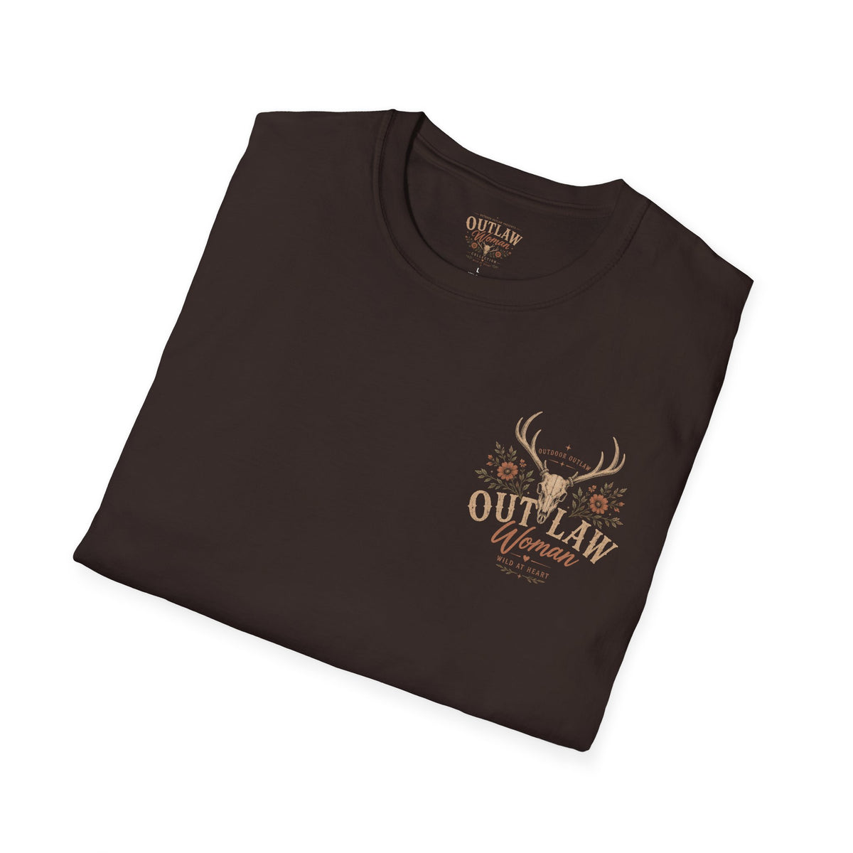 Outlaw Woman T-Shirt — Western Skull & Antlers Graphic Tee